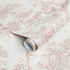 Peel and Stick Wallpaper Vintage Wallpaper White and Pink Wallpaper Removable Self-Adhesive Wallpaper for Bedroom Bathroom Toile Contact Paper fo