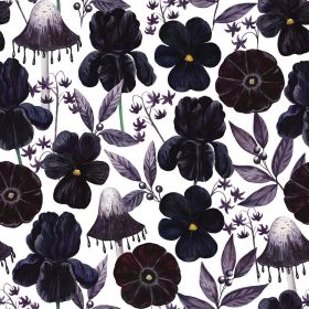 Black and White Gothic Flowers Mushroom Plants Peel and Stick Wallpaper Stick on Contact Paper Vintage Wall Paper Easy Peel Off for nightstand Dr