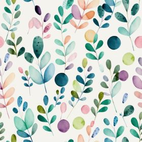 Cute Watercolor Green Leaf Purple/Pink Botanical Herbs Plants Peel and Stick Wallpaper Stick on Contact Paper Vintage Wall Paper Easy Peel Off fo