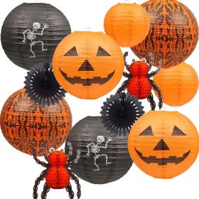 Halloween Hanging Decorations Paper Lanterns, Jack-O'-Lantern Spider Skeleton Pumpkin for Indoor & Outdoor Spooky Home Decor, Party Supplies Prop