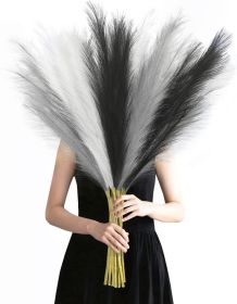 8 Pcs Black Faux Pampas Grass Decor 35' Fluffy Tall Artificial Colored Pampas Grass Large Fake Pompous Grass Stems White Flower Arrangement Floor