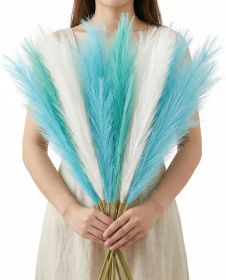 8 Pcs Teal Blue Faux Pampas Grass Decor 35' Fluffy Fake Colored Pampas Grass Tall White Pampas Grass Stems Large Flower Arrangement Floor Vase Fi