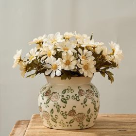 Ceramic Red Rose Floral Vase with Wide Mouth Lace, 4.84 Inch Cracked Chinoiserie Rustic Farmhouse Vases, Pastoral Retro Vase for Home Decor, Tabl