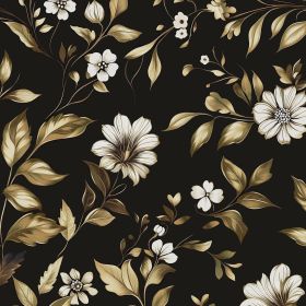 Dark Floral Wallpaper Peel and Stick Vintage Gold Leaf Contact Paper White Floral Wallpaper Waterproof Self-Adhesive Wall Covering for Bedroom Co