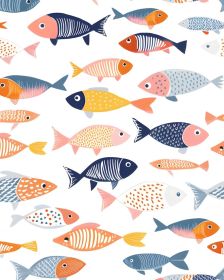 Fish Peel and Stick Wallpaper Vintage Boho Leaf Contact Paper White Floral Wall Mural Home Vinyl Waterproof Self Adhesive Removable Renter Friend