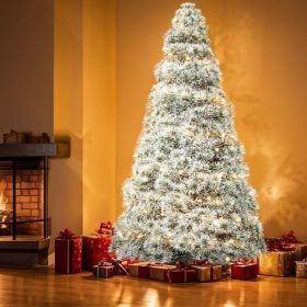 Pre-lit Artificial Christmas Tree, Prelighted Green Artificial Hinged Spruce Xmas Tree With 347 Branch Tips, 120 Incandescent Lights (Option: 6FT flocking)