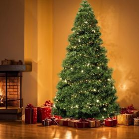 Pre-lit Artificial Christmas Tree, Prelighted Green Artificial Hinged Spruce Xmas Tree With 347 Branch Tips, 120 Incandescent Lights (Option: Seven point five foot Green)