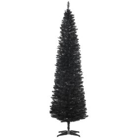 7' Artificial Pencil Christmas Tree, Slim Xmas Tree with 499 Realistic Branch Tips and Plastic Stand, Black (Option: Black-905x185x205 mm)