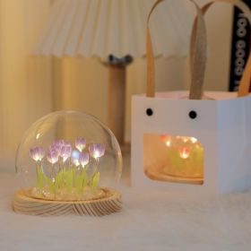 1pc Tulips Gifts For Women Flower Gifts For Her Gifts For Women Birthday Xmas Gift For Mom; Artificial Decor In Glass Dome With Led Light Night L (Color: 10 Finished Purple Tulips + Gift Bag)