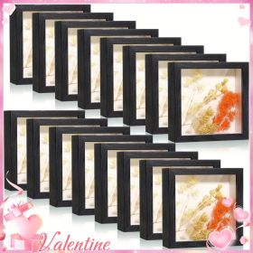 16pcs Wooden Shadow Box Picture Frame Set | 5X5Inch Square Shape, Suitable for Photos, Weddings, Floral Arrangements (Color: Black, number: 16pcs)